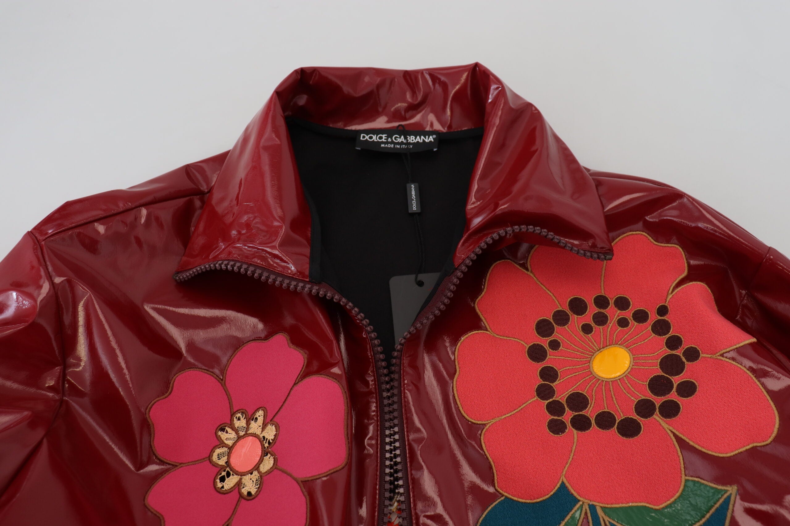Dolce & Gabbana Maroon Floral Full Zip Polyester Women's Jacket